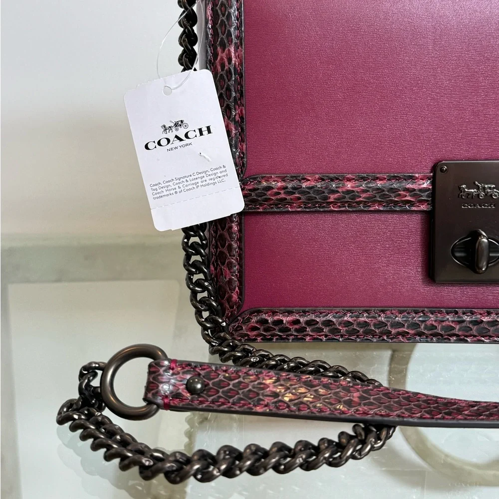 NWT‎ - Coach Hutton Shoulder Bag With Snakeskin Detail.